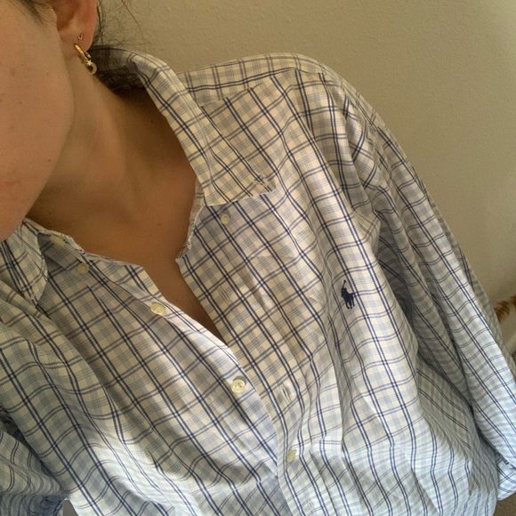 Ralph Lauren Blue and White Plaid Button-Up Shirt oversized - Picture 2 of 5